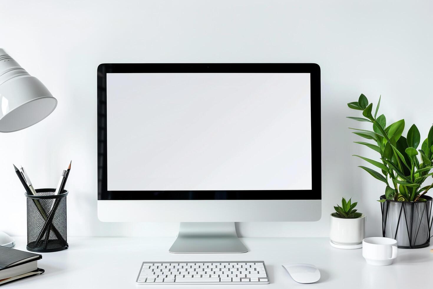 Computer Mockup with Contemporary Professional Background photo