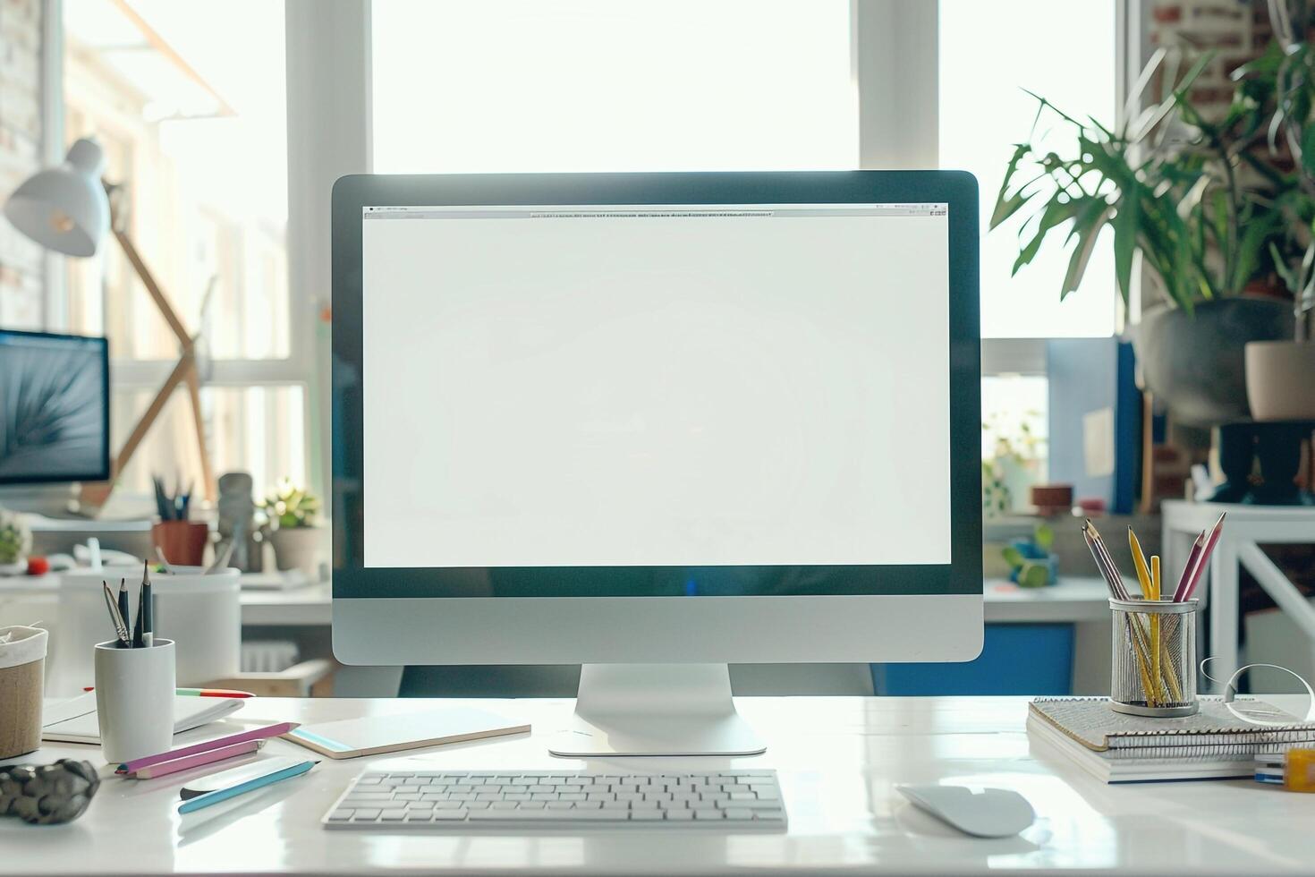 Computer Mockup with Trendy  Background photo