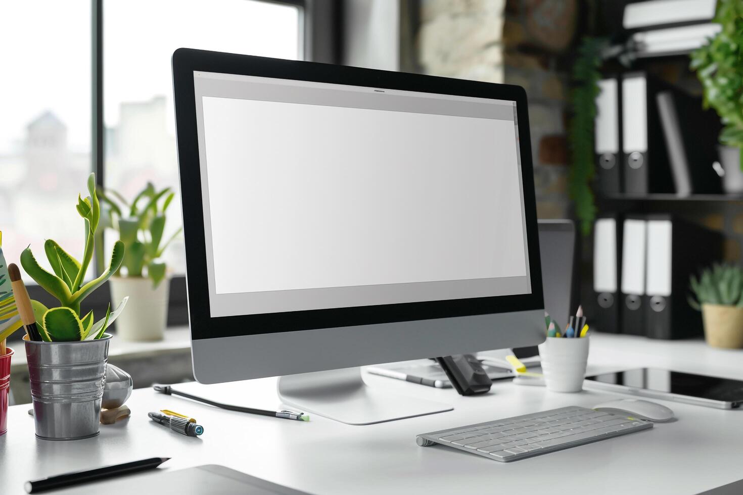 Trendy Computer Mockup with   Background photo