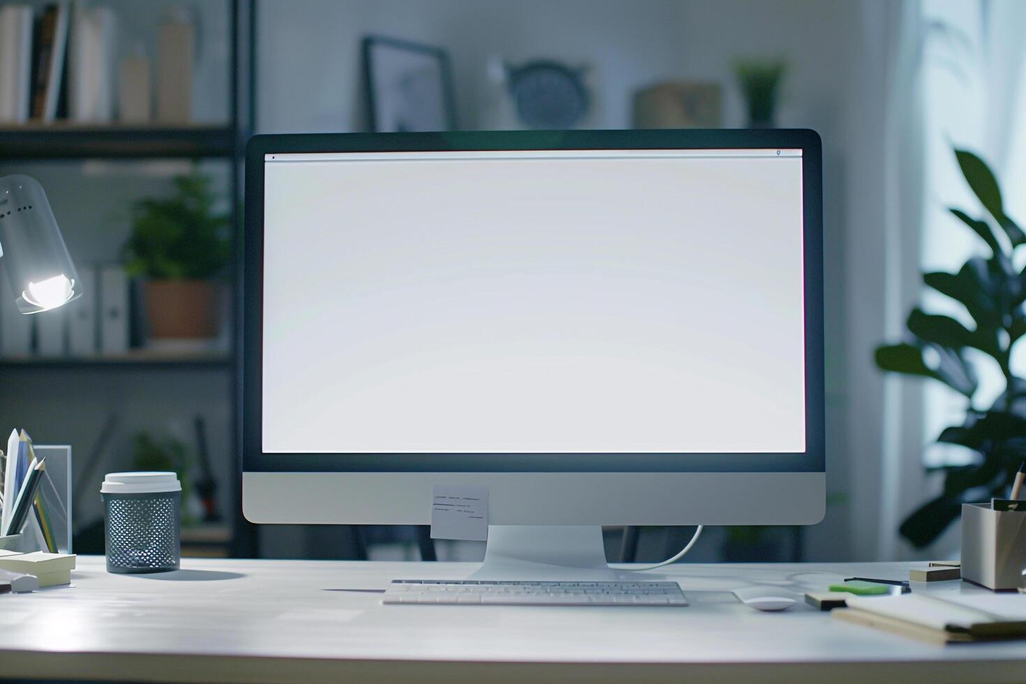 Computer Mockup with Contemporary  Background photo