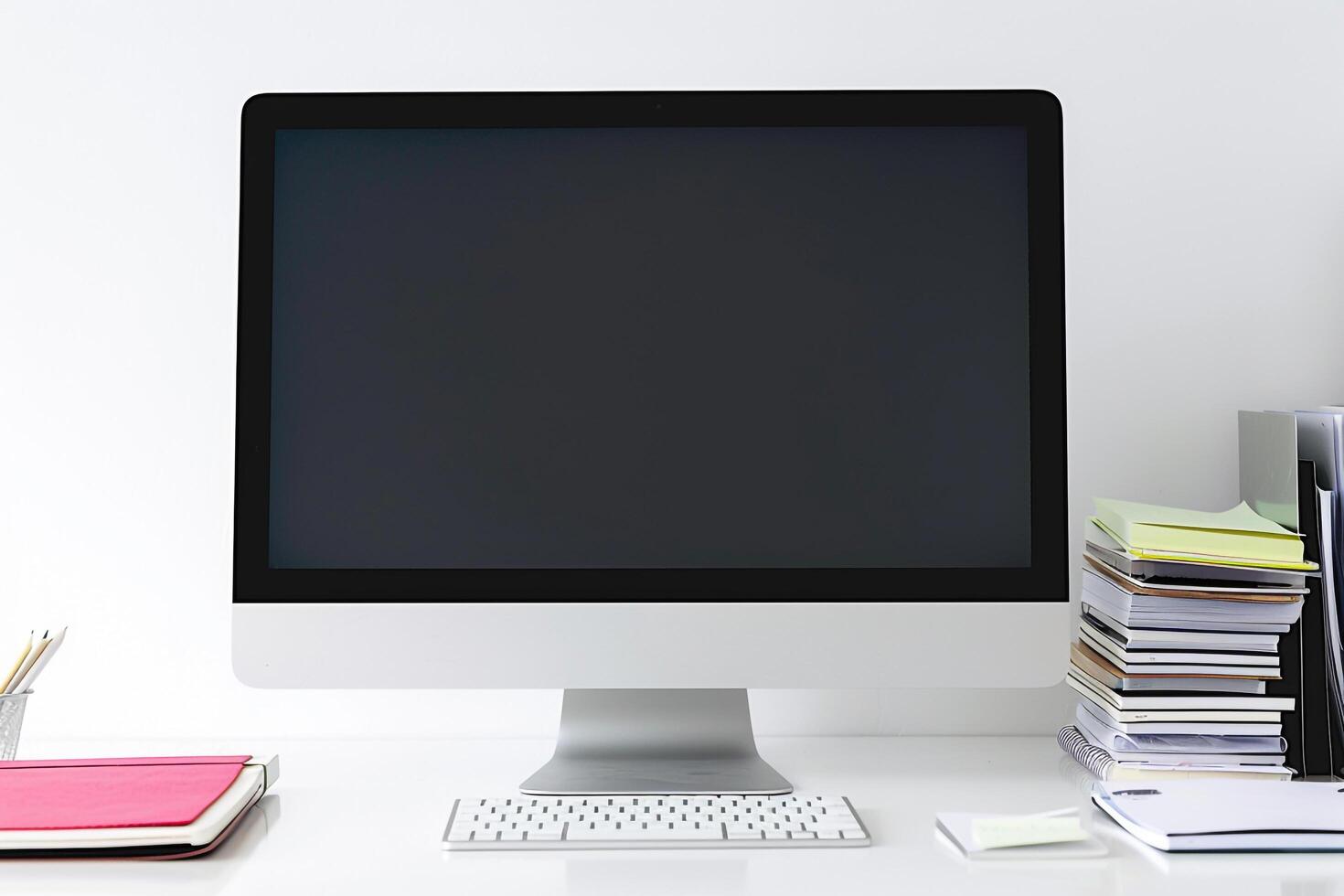 Computer Mockup with Contemporary  Background photo