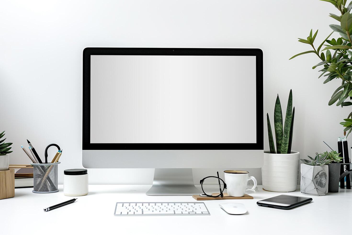 Computer Mockup with Trendy  Background photo