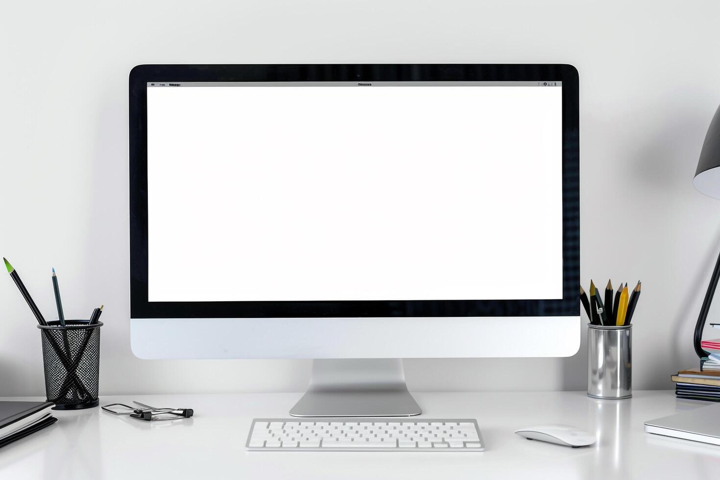 Computer Mockup with Trendy   Background photo