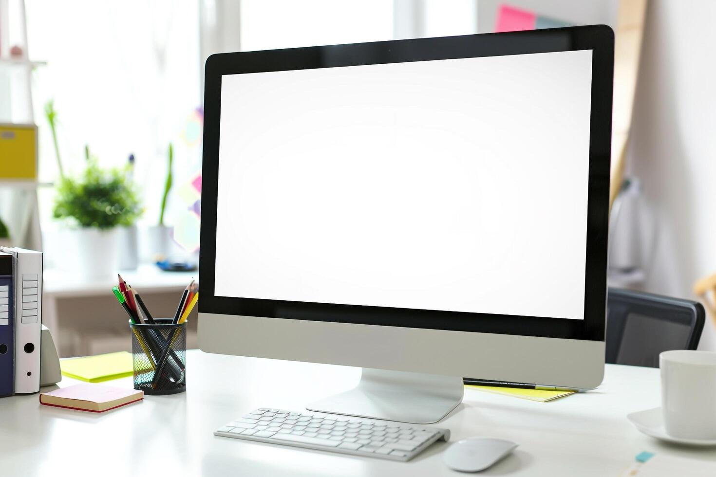 Computer Mockup with  Trendy  Background photo