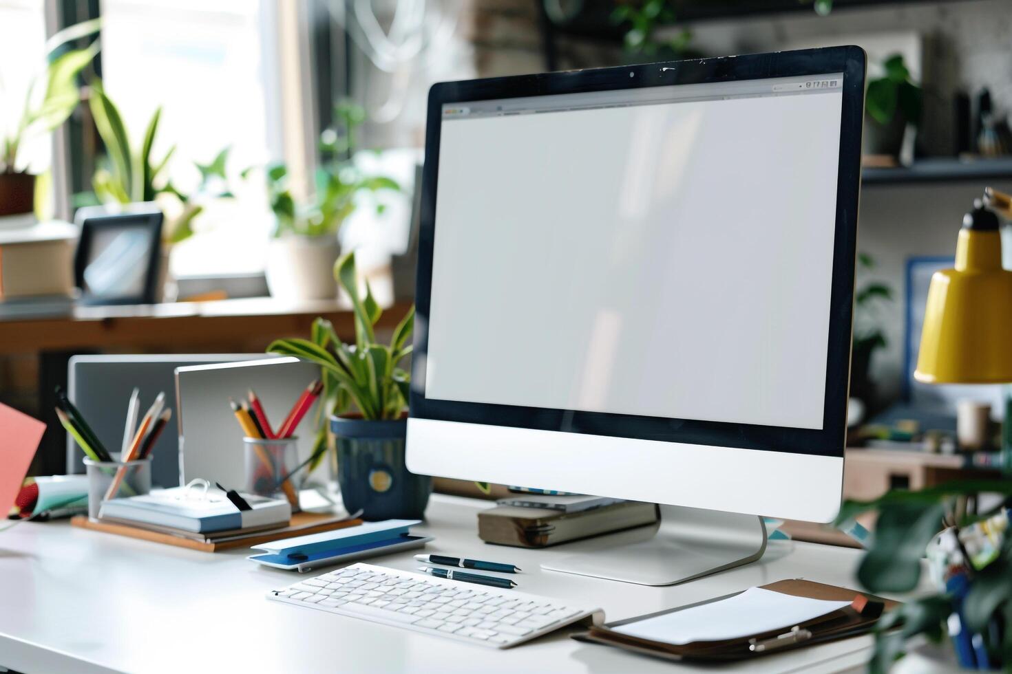 Computer Mockup with Professional   Background photo