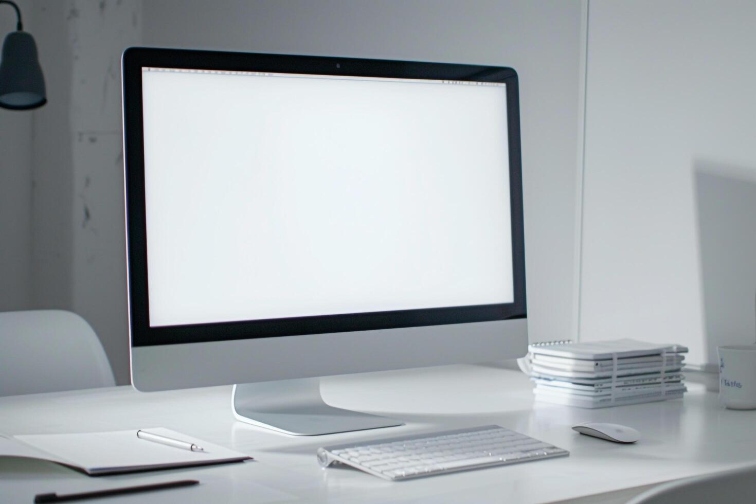 Contemporary Computer Mockup with Crisp  and  Background photo
