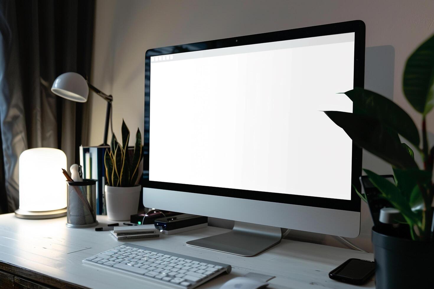 Stylish Computer Mockup with  Trendy Background photo