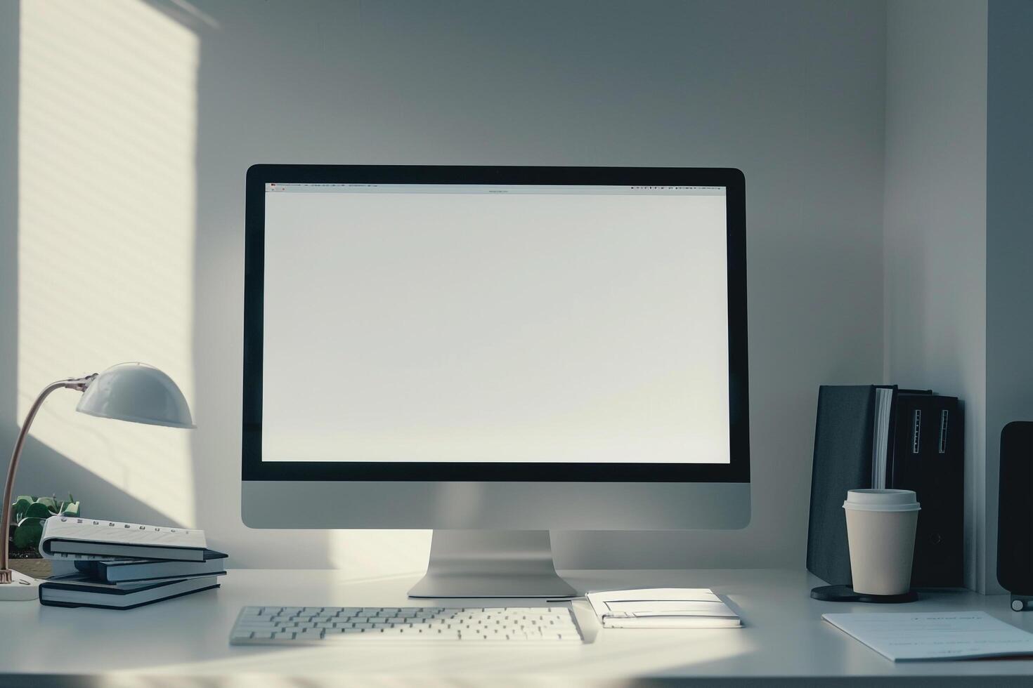 Contemporary  Computer Mockup with  and Refined Background for  Business Use photo