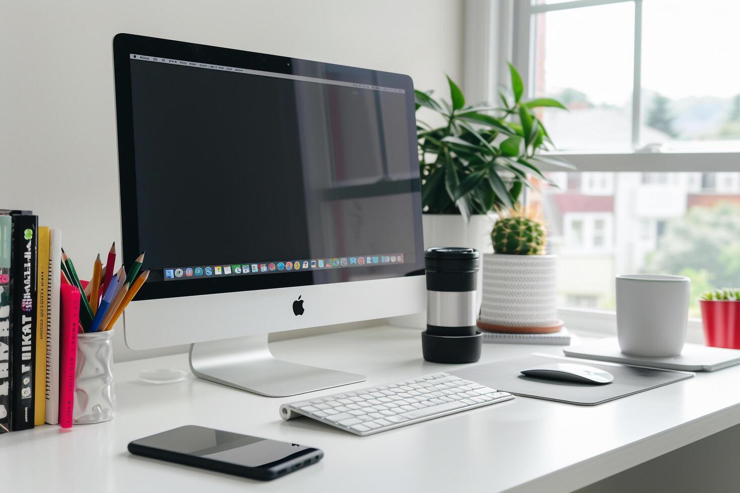 Innovative  Computer Mockup with  Design and Professional Background for  Work photo