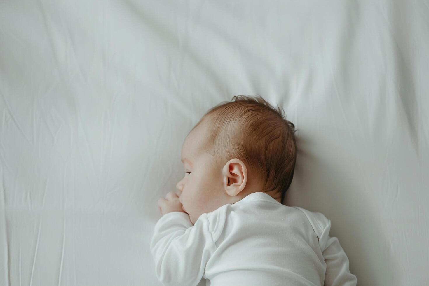 Newborn Baby in White Onesie with Cozy and Adorable Style photo