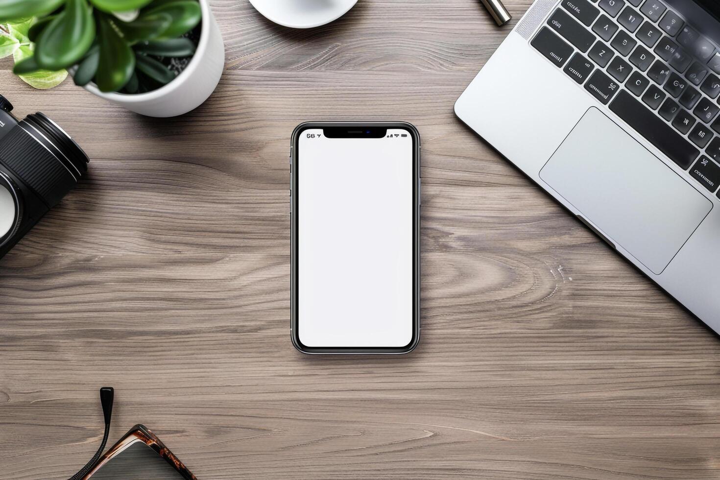 Smartphone and Business Accessories on Office Desk Background photo