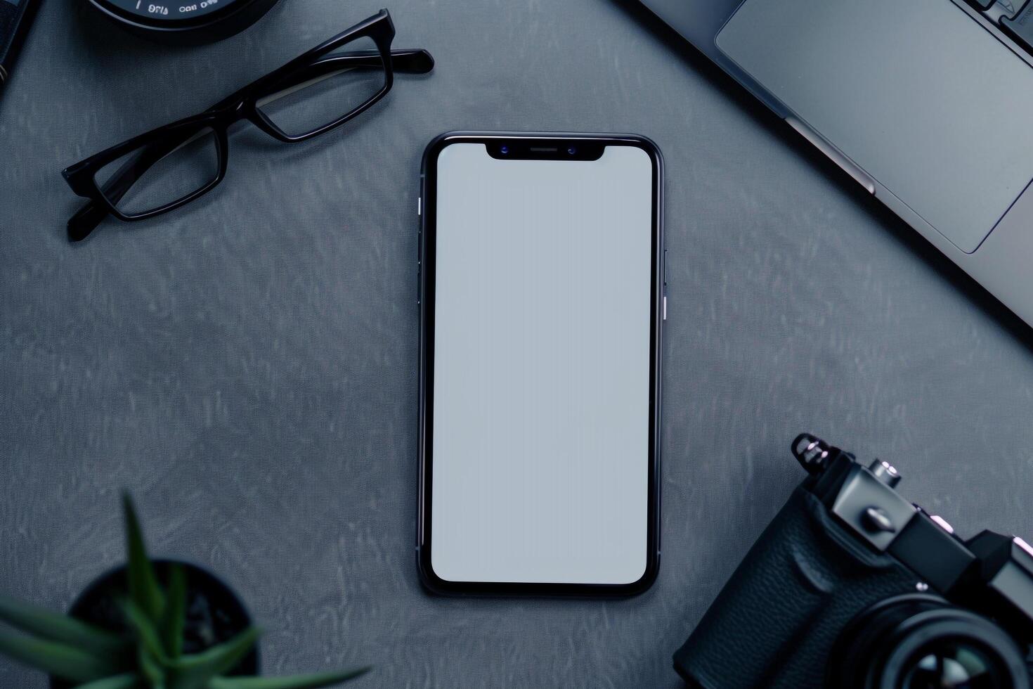 Office Desk with Business Accessories and Smartphone in  Workspace Background photo