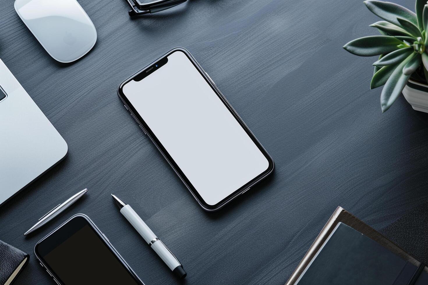 Office Desk with Smartphone and Various Business Accessories Background photo