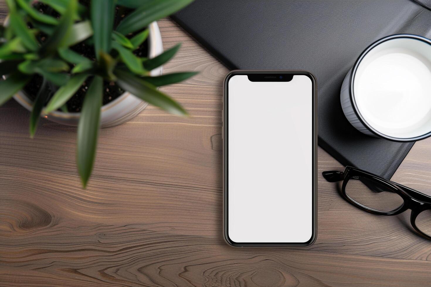Smartphone on Desk with Business Accessories in a Professional Office Background photo