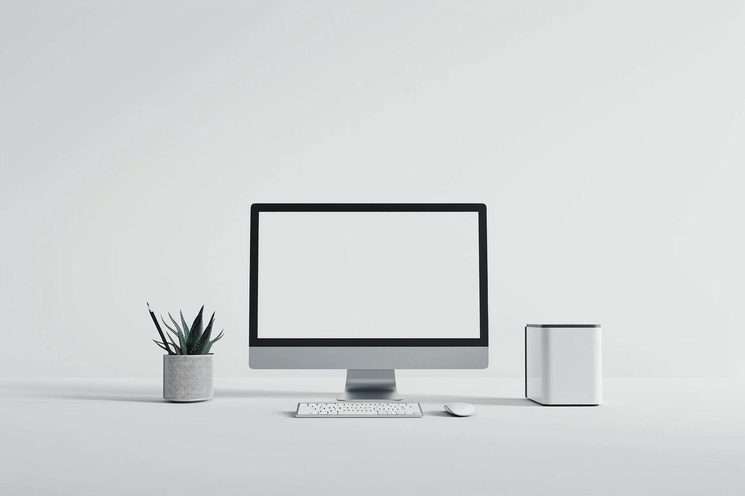 Desktop Computer Mockup on  Surface with photo