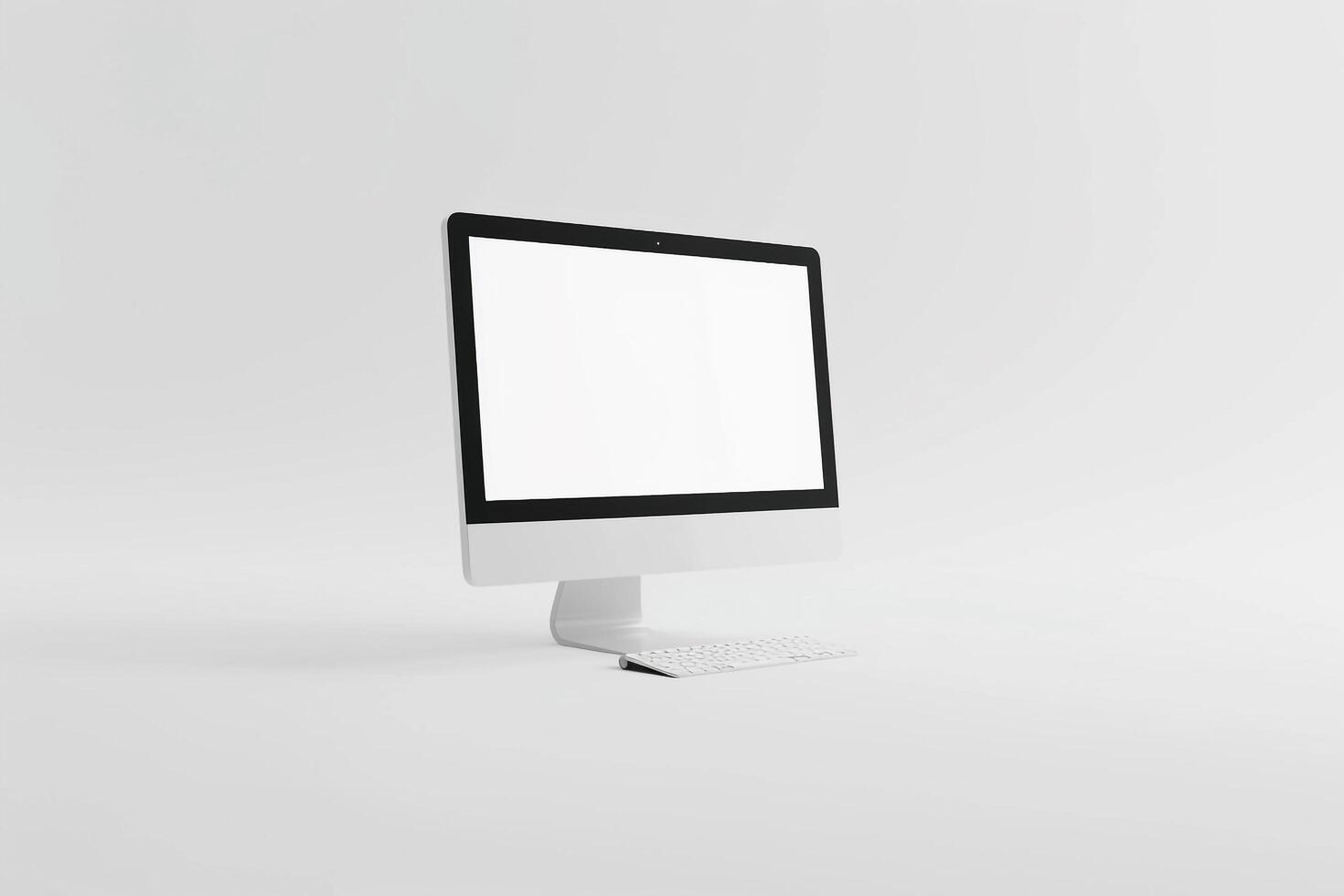 High Tech Desktop Computer Mockup with  Office Background photo