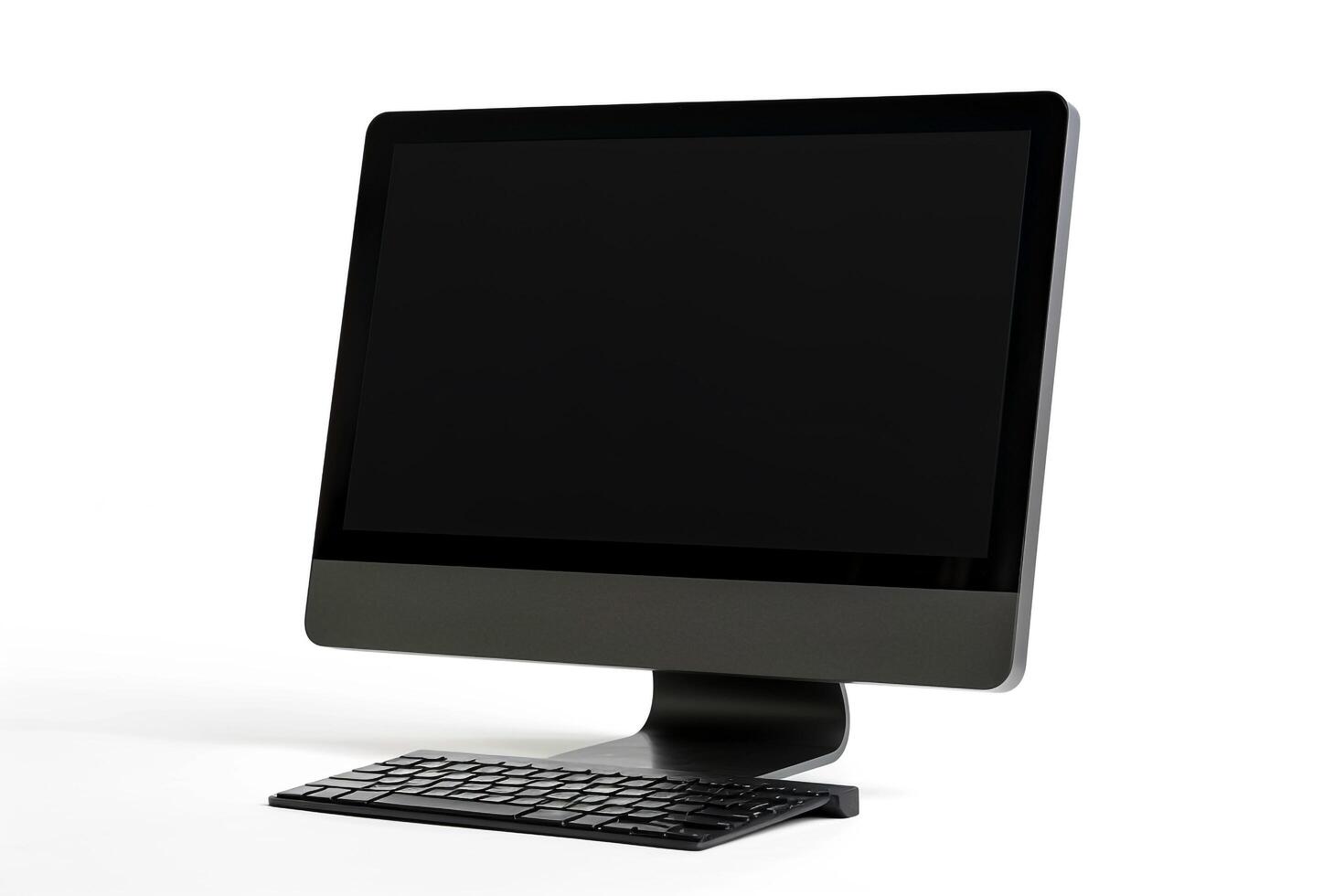 Desktop Computer Mockup with Professional High Tech Background photo