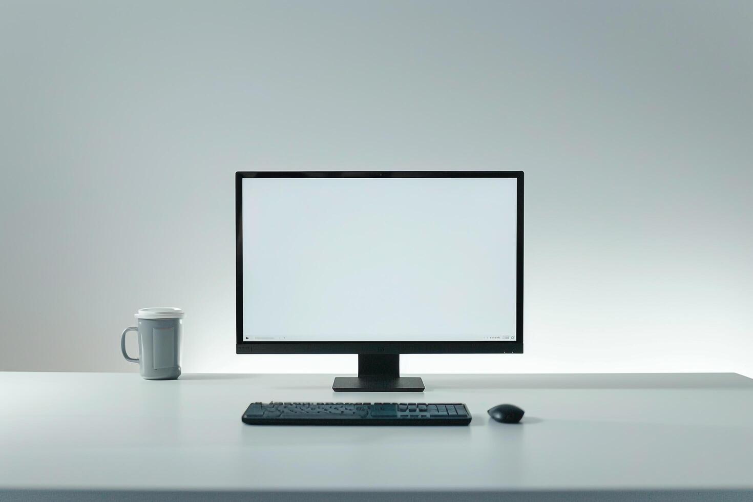 Desktop Computer Mockup with   Tech Background photo