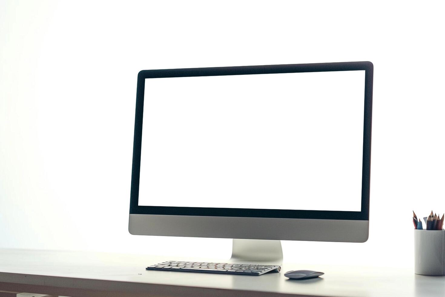 Professional Desktop Computer Mockup with High Tech  Background photo