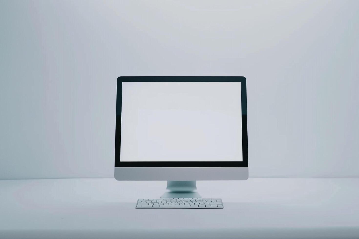 Desktop Computer Mockup with Stylish  Tech Background photo