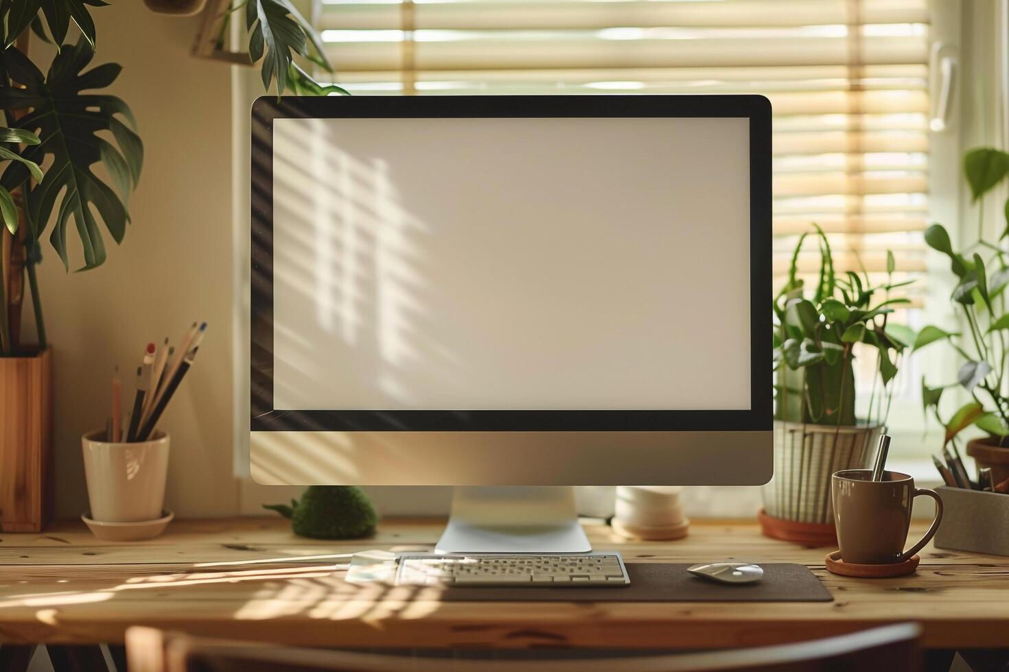 Cozy Desktop Computer Mockup for Work Space Background photo