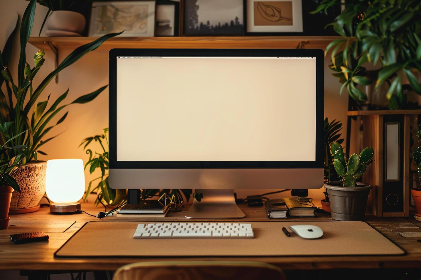 Cozy Desktop Computer Mockup in a   Background photo