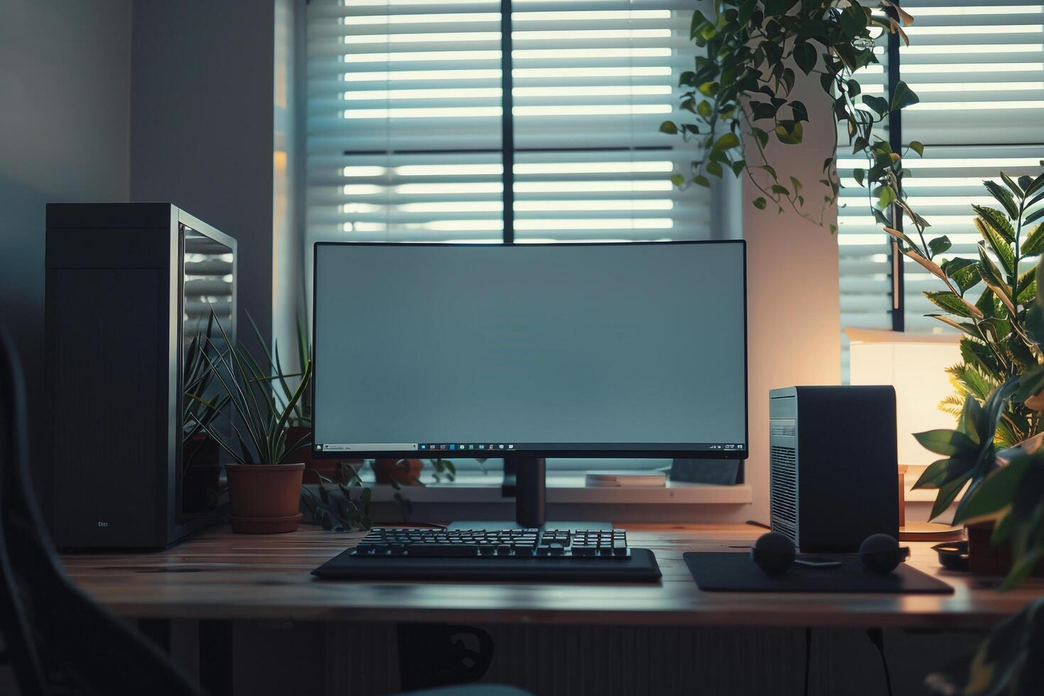Cozy Desktop Computer Mockup for Home Office Use Background photo