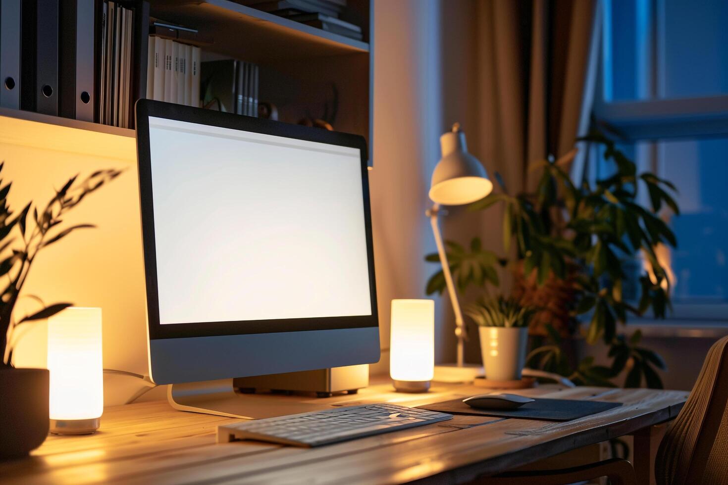 Cozy Desktop Computer Mockup with  Design Background photo