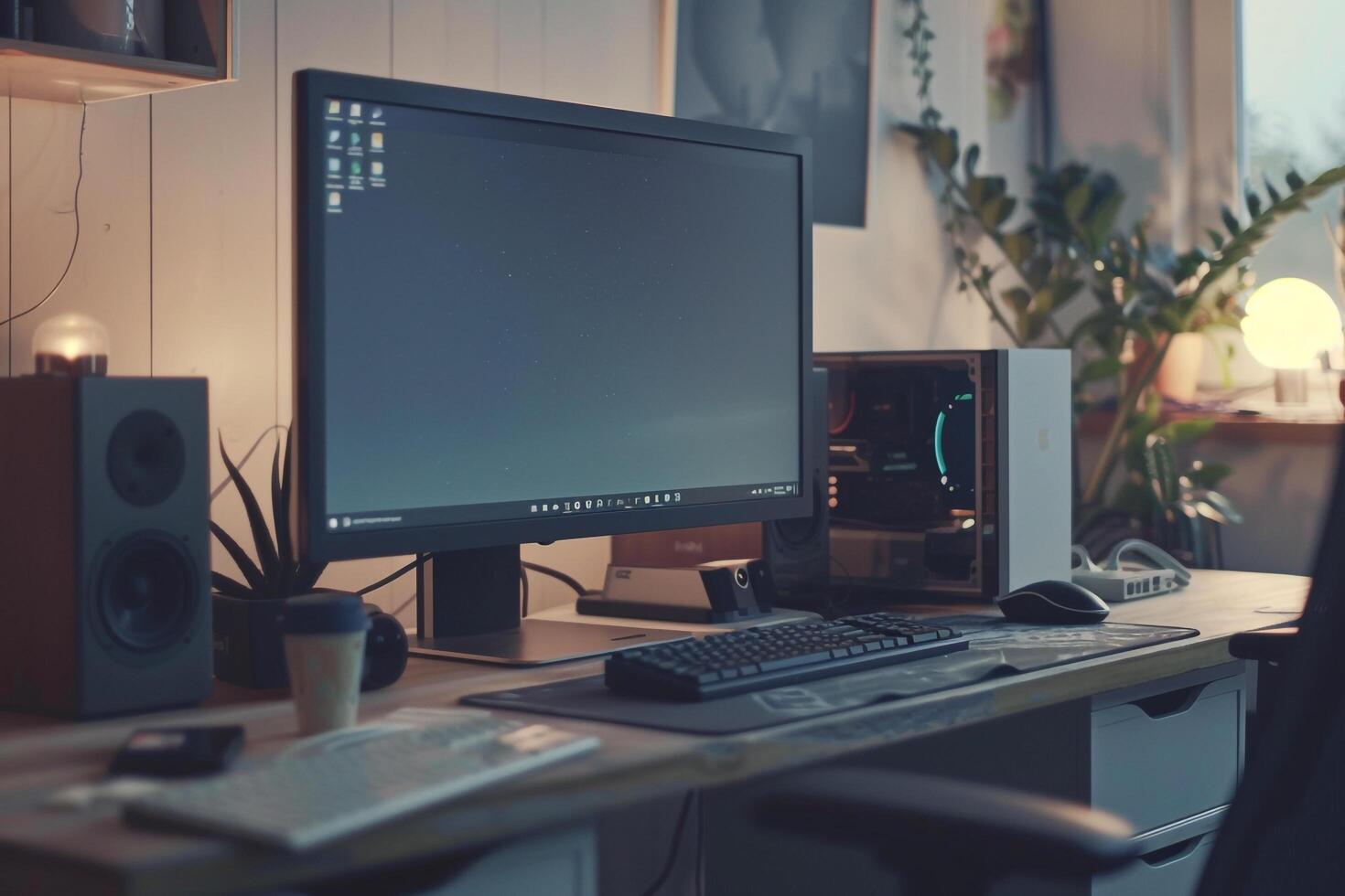 Cozy Desktop Computer Mockup for Professional  Background photo