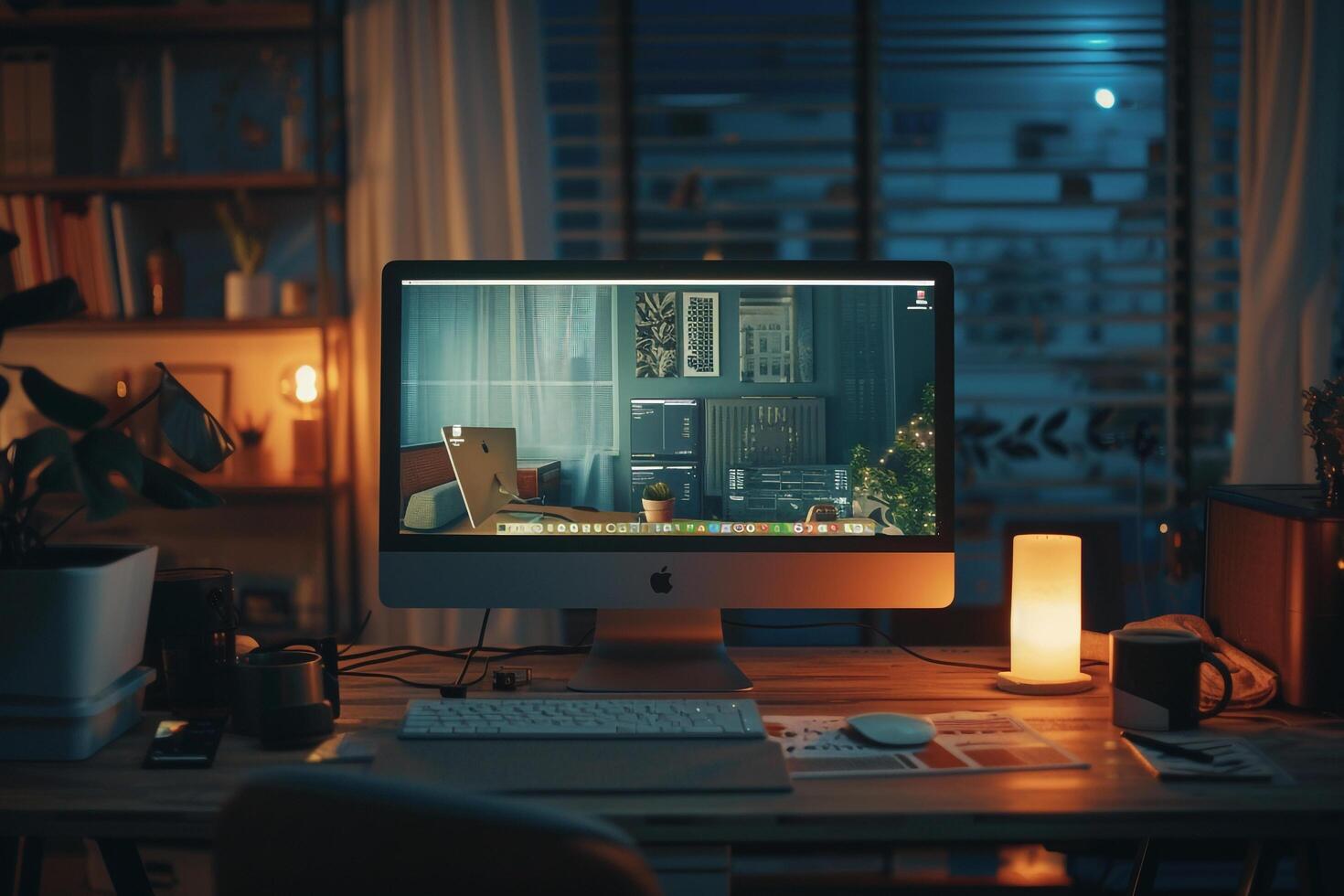 Cozy Desktop Computer Mockup for  Office Background photo