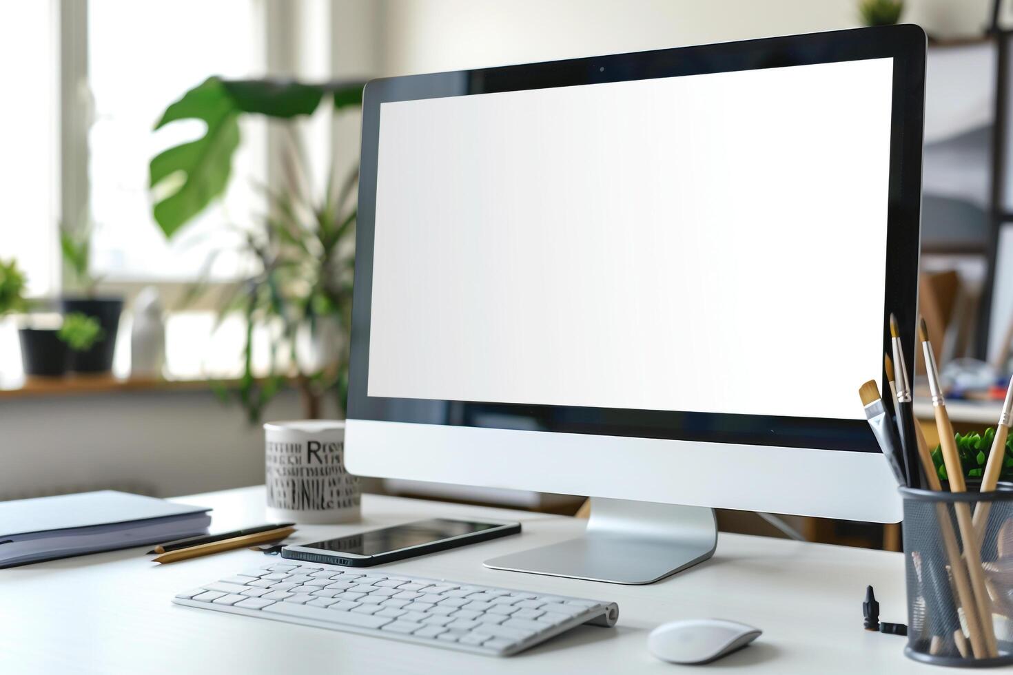 Stylish Computer Screen Mockup Background photo