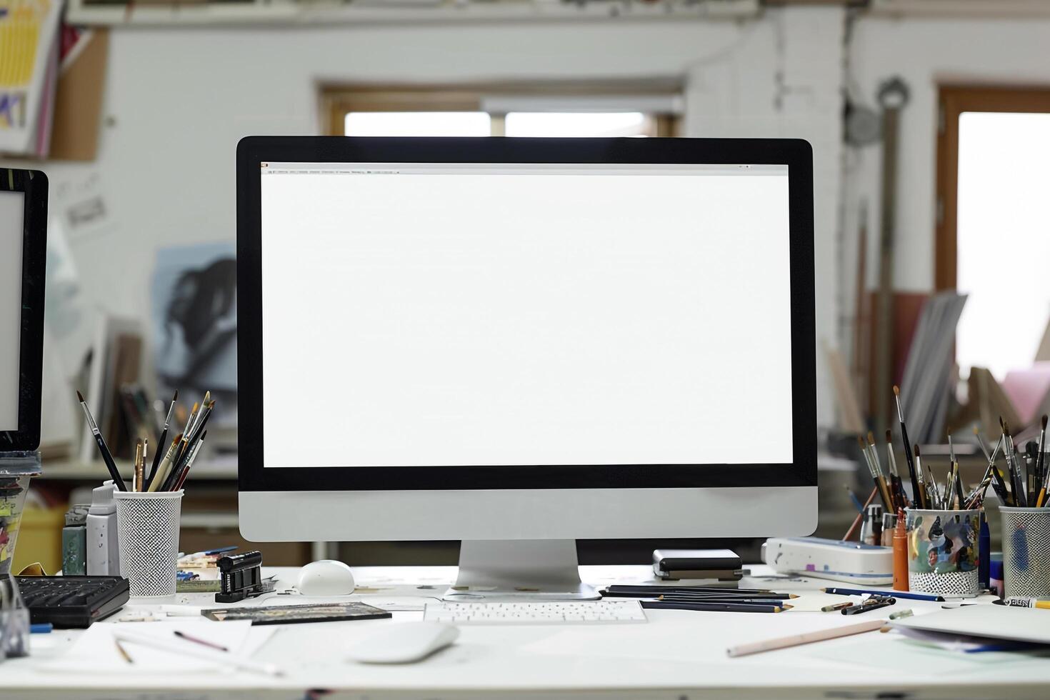 Professional Computer Mockup Setup Background photo