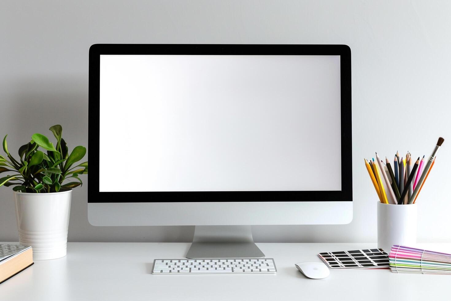 Computer Mockup Background with Stylish Layout photo