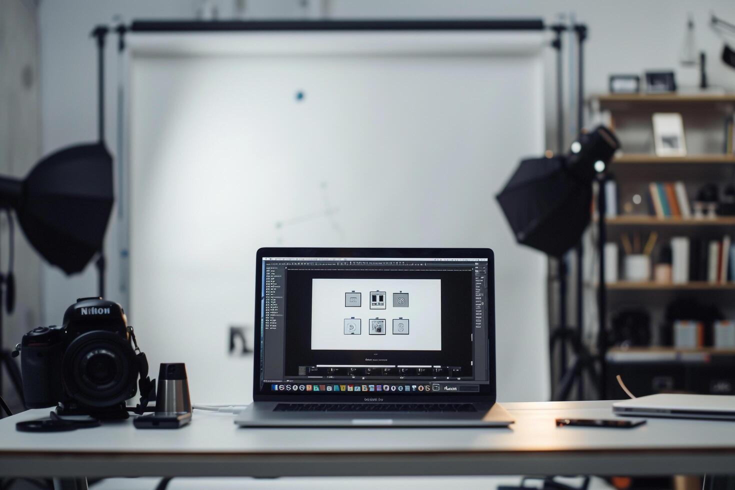 Premium Laptop Mockup with  Background Design photo