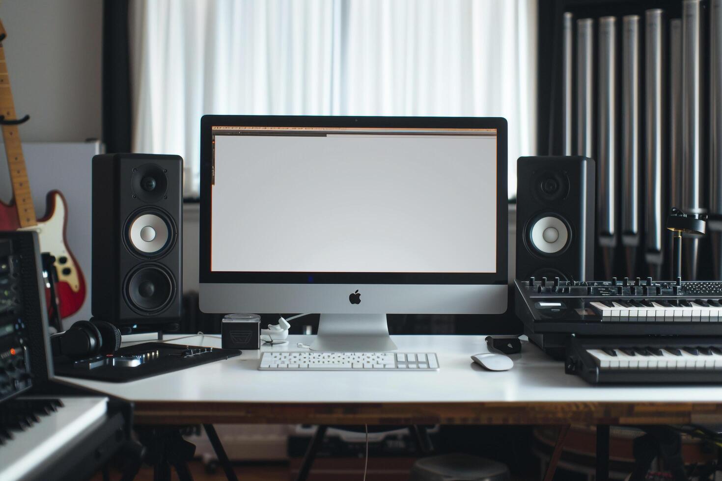Computer Mockup Background Tech Office Desk photo