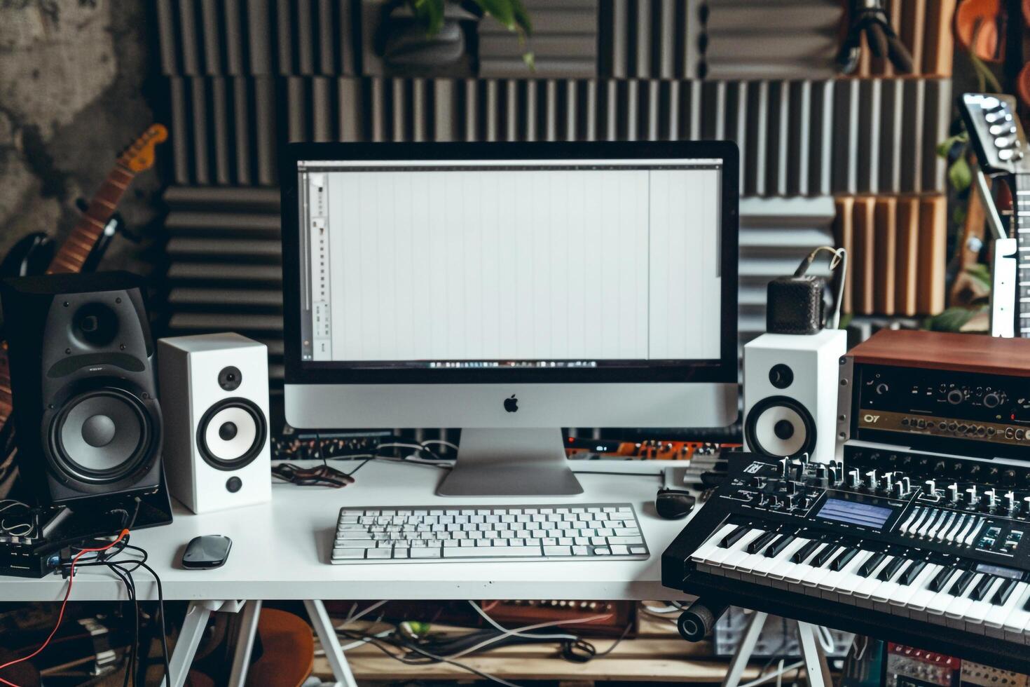 Computer Mockup Background Tech Office Desk photo