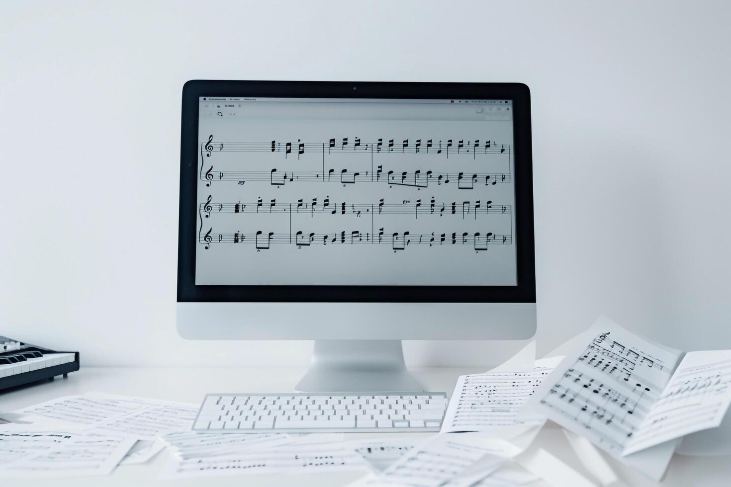 Computer Mockup Background on White Desk Tech Accessories photo