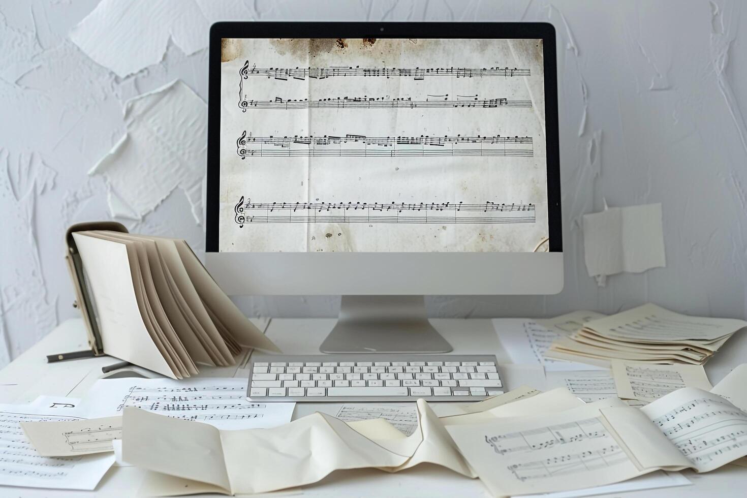 Computer Mockup Background on White Desk  Editing Tools photo