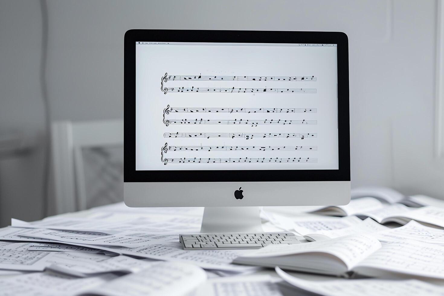 Computer Mockup Background on White Desk  Editing Tools photo