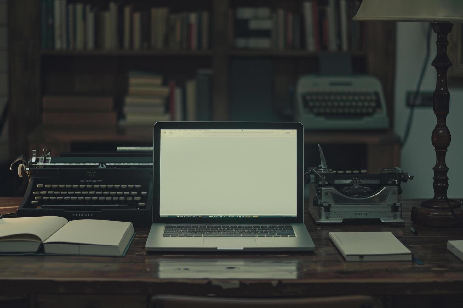 Laptop Mockup displaying a blank document on a  screen with a  background Background photo