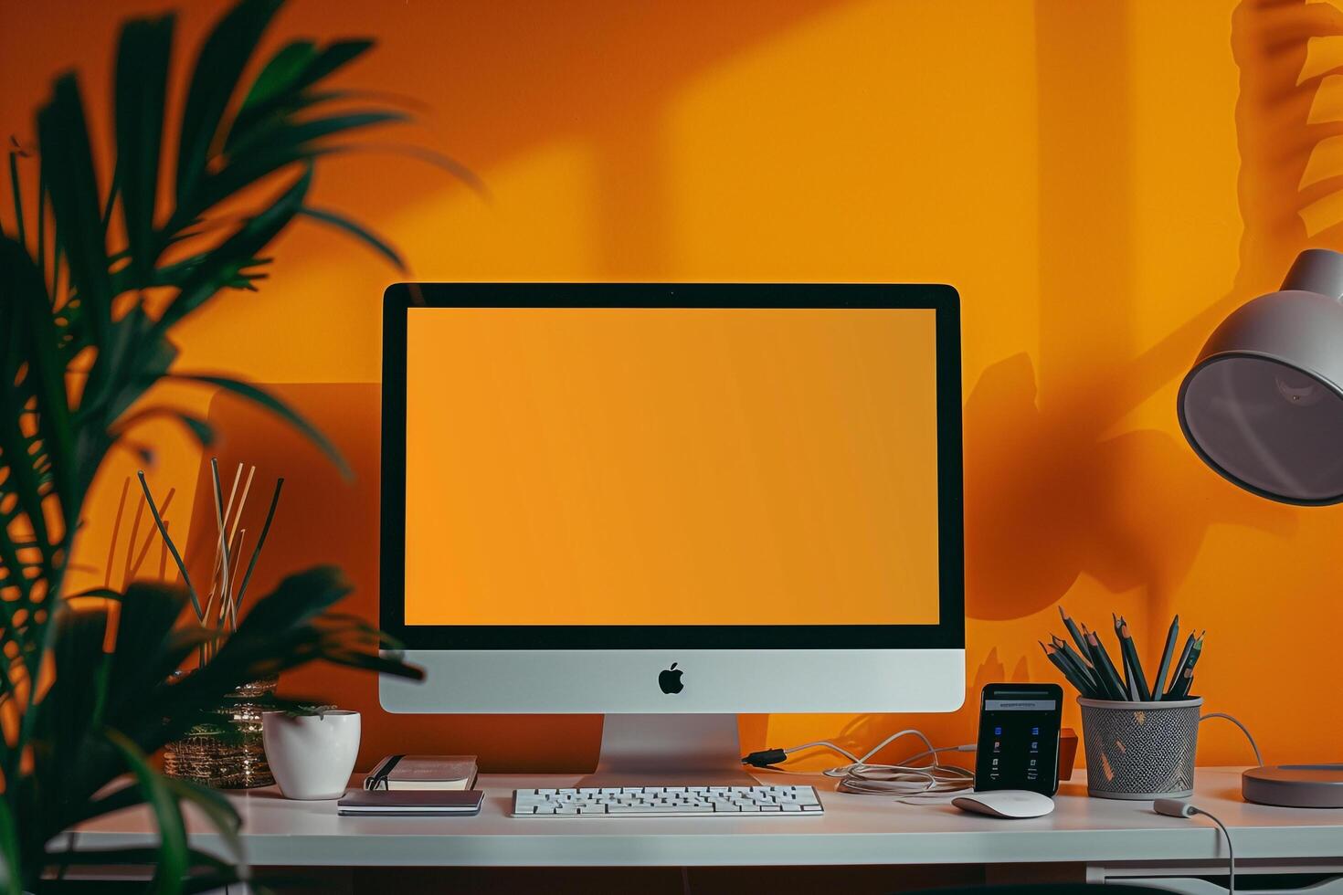 Desktop Computer Mockup Featuring a Professional Background for Digital Use photo