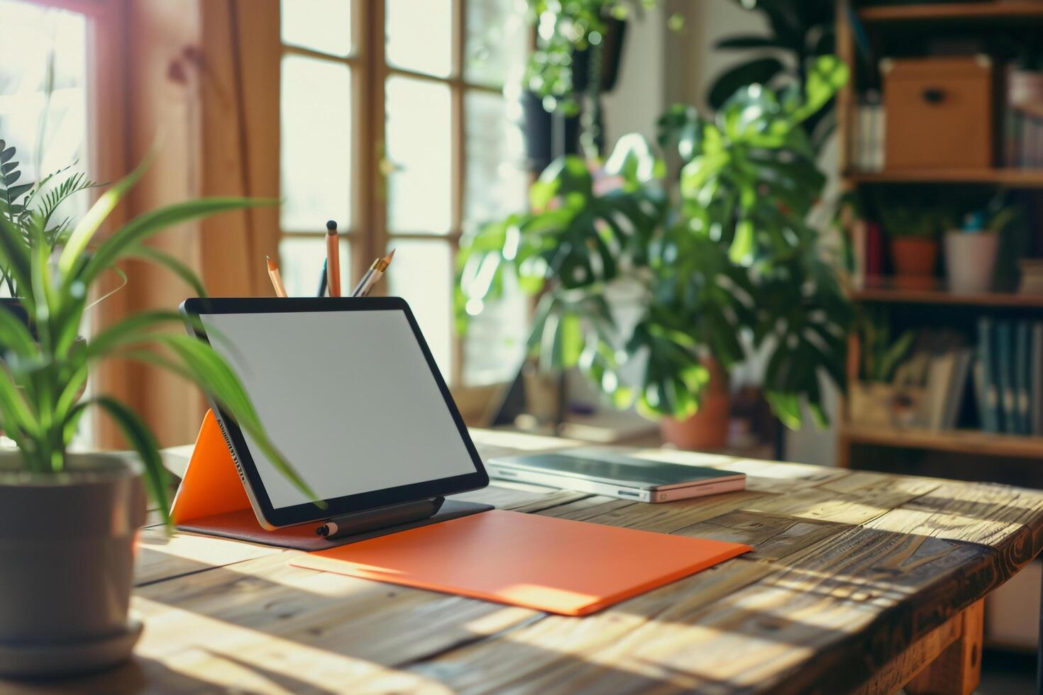 Stylish Tablet Mockup with a  Background for Tech Presentations photo