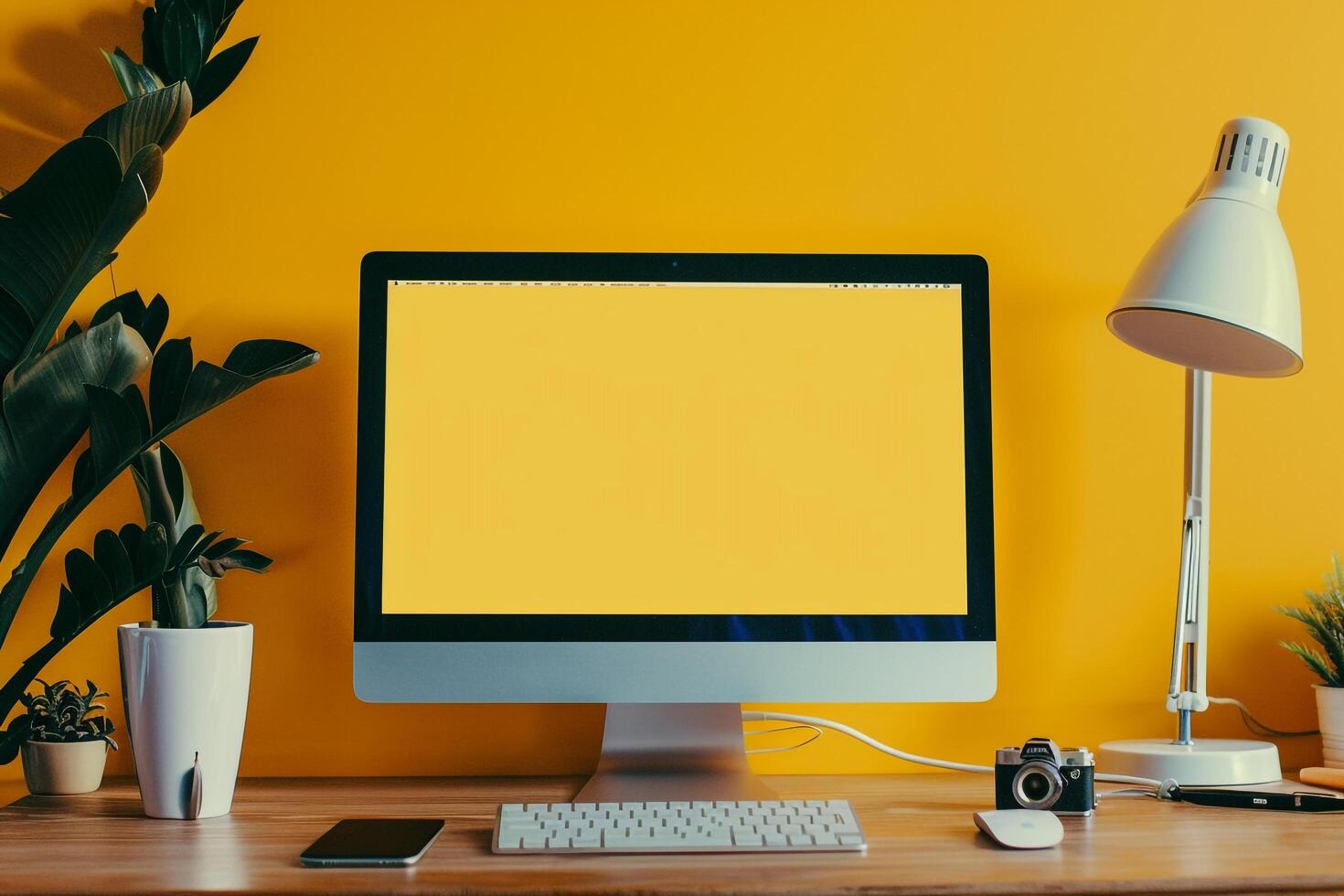 Advanced Desktop Computer Mockup Featuring a Professional Background for Business Applications photo