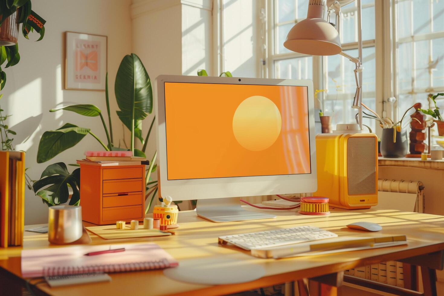 Contemporary Desktop Computer Mockup with a  Background for Digital Design Projects photo