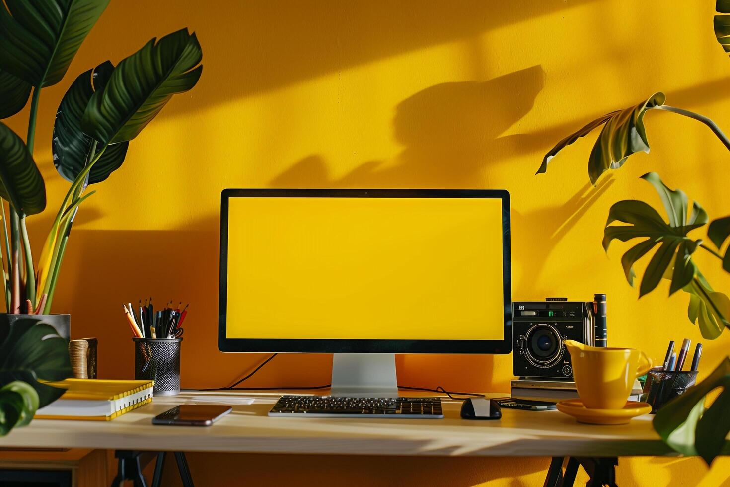 Contemporary Desktop Computer Mockup with a  Background for Business Presentations photo