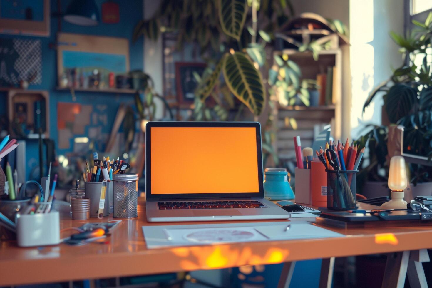 Laptop Mockup Featuring a  Background for Digital Design Projects photo