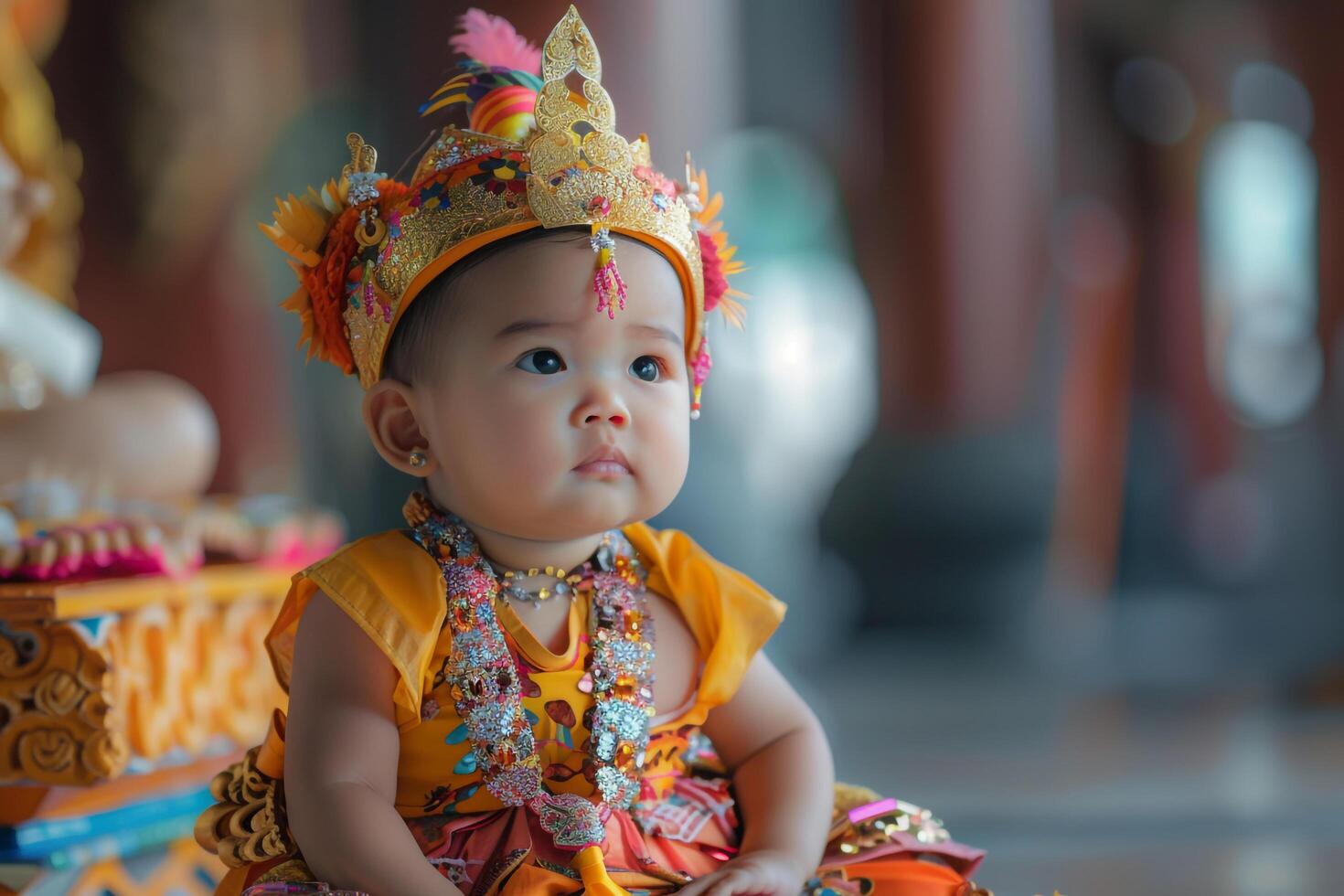 Baby Wearing Traditional Attire with Cultural Props for Heritage and Cultural Showcase photo