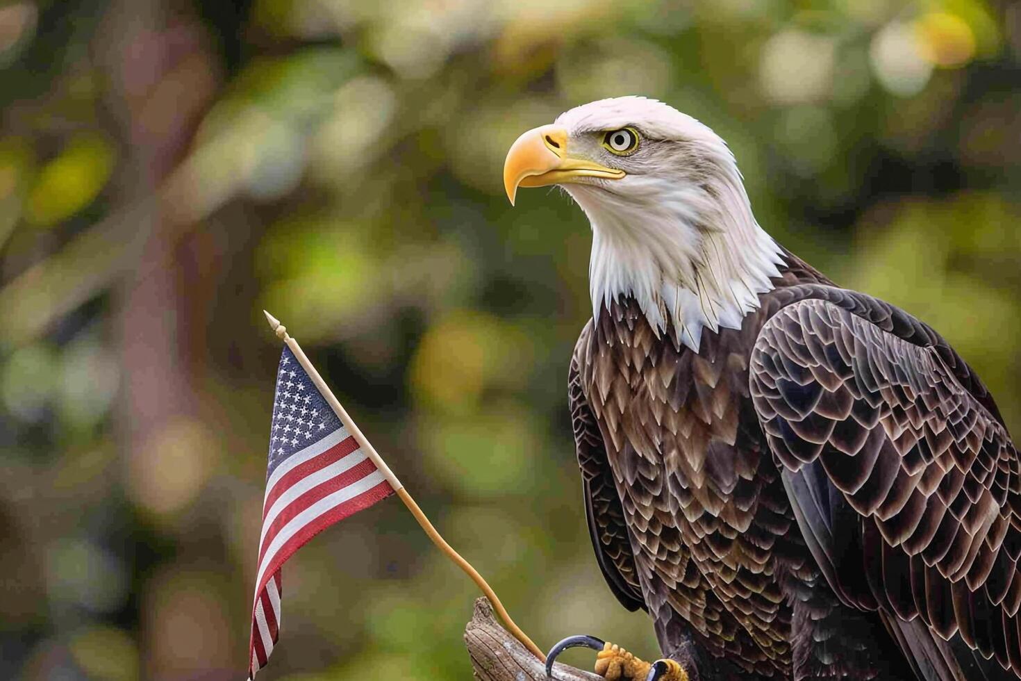 American Bald Eagle with Small American Flag in Talons Background photo