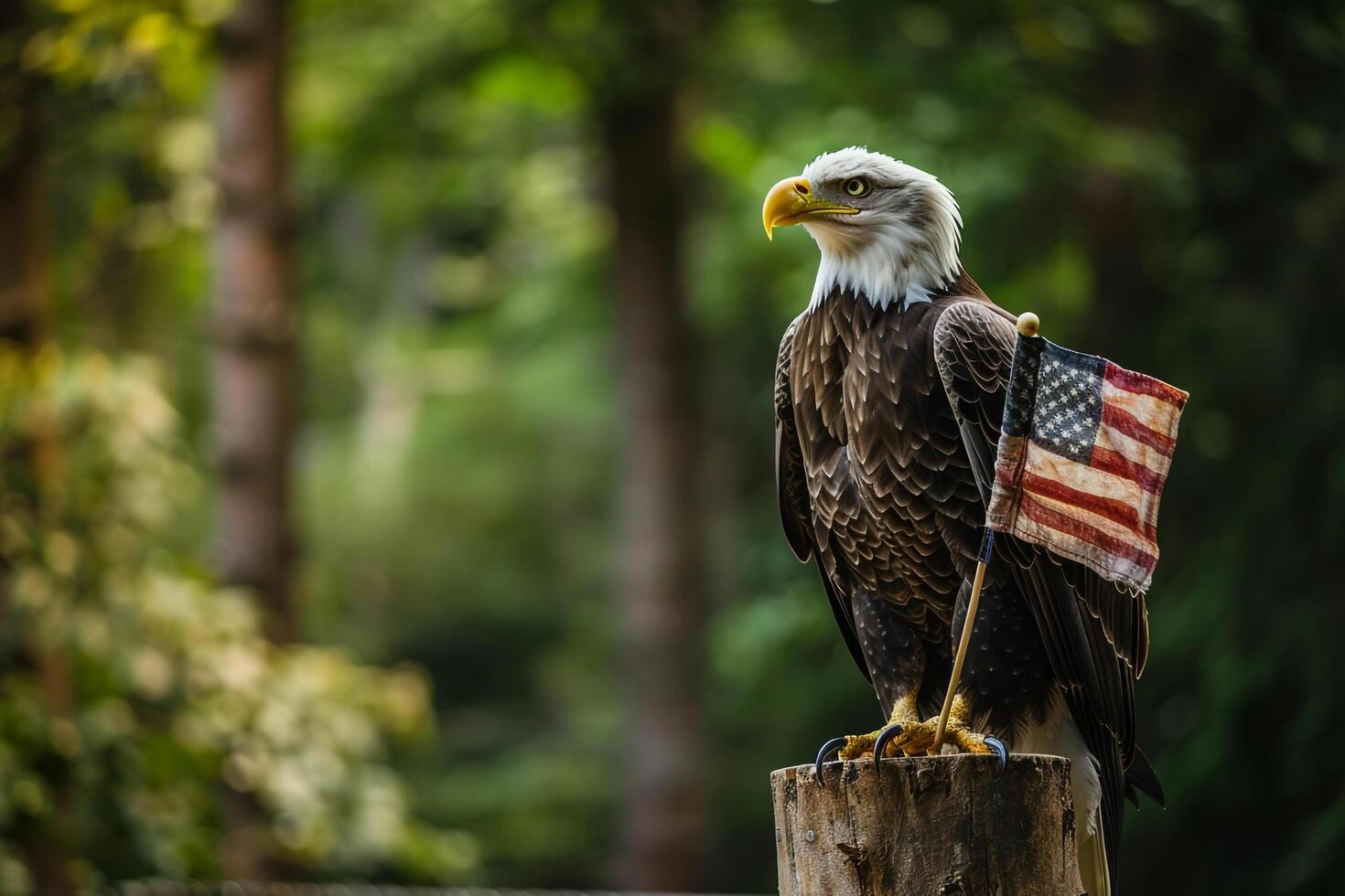 American Bald Eagle with Small American Flag in Talons Background photo