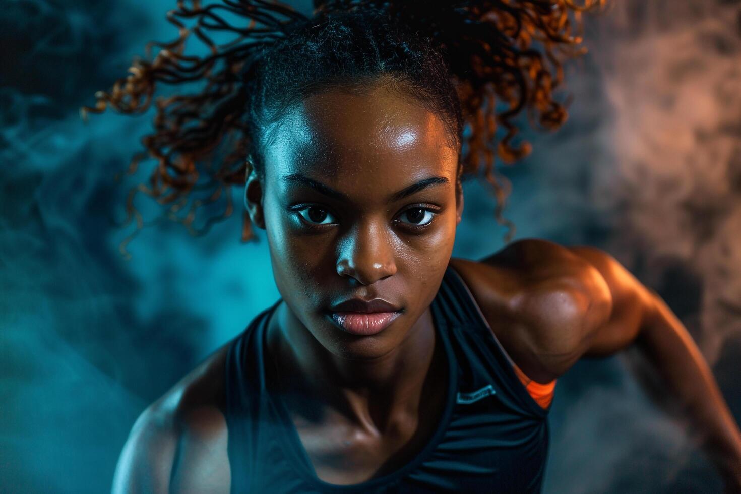 Studio Portrait of Athlete in Training Gear Dynamic Background photo